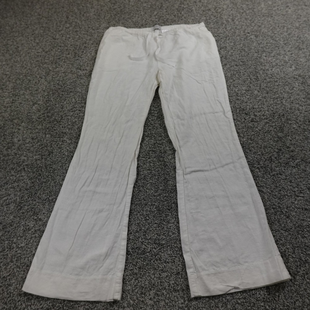 Dockers Pants Womens 6 White Pull On Linen Trouser‎ Flare Boot Drawstring Beach